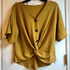 Waffle cropped top mustard yellow